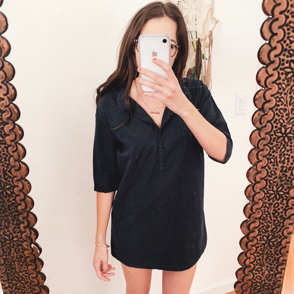 HUMANOID BLOUSE SIZE XS MINT CON. BLUE BUTTON UP